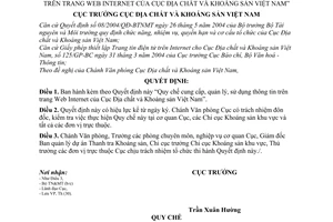 Quyết định 1374/2005/QĐ-ĐCKS-VP Quy chế cung cấp quản lý sử dụng thông tin trên trang web internet Cục Địa chất khoáng sản Việt Nam