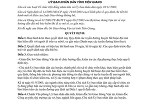 Quyết định 35/2005/QĐ-UBND đường huyện bắt buộc đội mũ bảo hiểm Tiền Giang