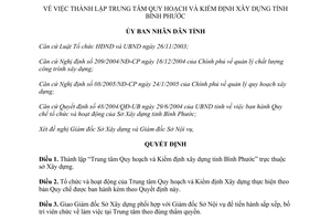 Quyết định 78/2005/QĐ-UB thành lập trung tâm quy hoạch kiểm định xây dựng Bình Phước