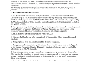 Circular No.04/2005/TT-BCN of August 02, 2005 guiding the export of minerals in the 2005-2010 period