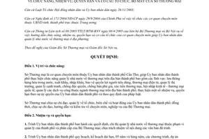 Quyết định 48/2005/QĐ-UB quyền hạn và cơ cấu tổ chức Sở Thương mại Cần Thơ