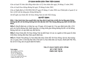 Quyết định 38/2005/QĐ-UBND lộ giới bảo vệ kết cấu hạ tầng giao thông đường bộ đường tỉnh Tiền Giang