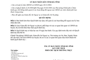 Quyết định 65/2005/QĐ-UBND Quy chế hoạt động đối ngoại Hà Tĩnh