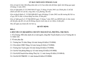 Quyết định 1207/QĐ-UBND chức danh chế độ cán bộ không chuyên trách xã thô tổ dân phố Hà Nam 2005