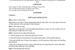 Nghị định 101/2005/NĐ-CP thẩm định giá