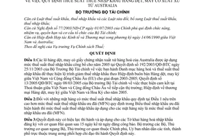Quýêt định 55/2005/QĐ-BTC thuế suất thuế nhập khẩu hàng dệt,may xuất xứ từ Australia