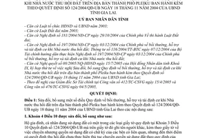 Quyết định 97/2005/QĐ-UB sửa đổi bồi thường, hỗ trợ tái định cư khi nhà nước thu hồi đất trên địa bàn thành phố Pleiku