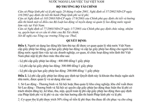 Quyết định 54/2005/QĐ-BTC mức thu lệ phí cấp giấy phép lao động người nước ngoài làm việc tại Việt Nam
