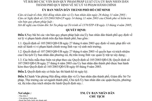 Quyết định 139/2005/QĐ-UBND bãi bỏ văn bản pháp luật Ủy ban nhân dân thành phố quy định xử lý vi phạm hành chính