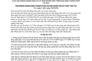 Nghị quyết 04/2005/NQ-HĐ kế hoạch triển khai Luật văn bản quy phạm pháp luật Hội đồng nhân dân và Ủy ban nhân dân trên địa bàn Thành phố Hà Nội
