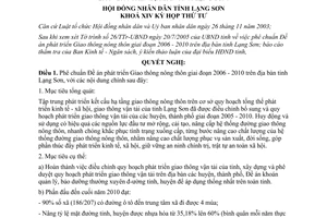 Nghị quyết 38/2005/NQ-HĐND đề án phát triển Giao thông nông thôn 2006-2010