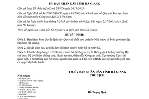 Quyết định 1568/2005/QĐ-UBND phối hợp quản lý biên giới Hà Giang