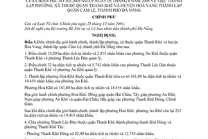 Nghị định 102/2005/NĐ-CP thành lập phường, xã thuộc quận thanh khê huyện Hoà Vang thành lập quận Cẩm Lệ, thành phố Đà Nẵng
