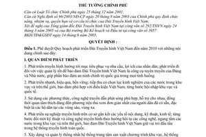 Quyết định 767/2005/QĐ-TTg Quy hoạch phát triển Đài Truyền hình Việt Nam đến năm 2010
