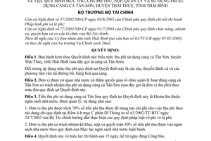 Quyết định 56/2005/QĐ-BTC mức thu chế độ thu nộp quản lý sử dụng cảng cá Tân Sơn  huyện Thái Thụy tỉnh Thái Bình