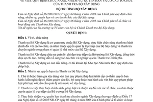 Quyết định 25/2005/QĐ-BXD chức năng, nhiệm vụ,quyền hạn cơ cấu tổ chức thanh tra bộ xây dựng