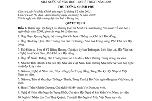 Quyết định 773/2005/QĐ-TTg thành lập Hội đồng Giải thưởng Hồ Chí Minh Giải thưởng Nhà nước về văn học - nghệ thuật năm 2005