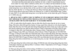 Thông tư 21/2005TT-BLĐTBXH điều chỉnh lương hưu trợ cấp bảo hịểm xã hội hướng dẫn bổ sung thông tư 11/2005/TT-BLĐTBXH