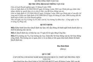 Quyết định 38/2005/QĐ-BGTVT quy chế cấp chứng chỉ hành nghề kinh doanh dịch vụ thiết kế phương tiện vận tải
