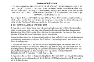 Thông tư liên tịch  22/2005/TTLT-BLĐTBXH-BTC-BGD&ĐT  thực hiện quyết định 62/2005/QĐ-TTG  chính sách hỗ trợ thực hiện phổ cập giáo dục THCS