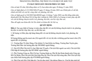 Quyết định 52/2005/QĐ-UB số lượng mức phụ cấp cán bộ không chuyên trách xã phường thị trấn Cần Thơ