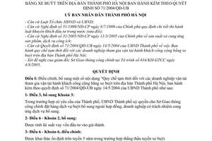Quyết định 130/2005/QĐ-UB điều chỉnh, bổ sung nội dung Quy chế tạm thời doanh nghiệp vận tải tham gia vận tải hành khách công cộng bằng xe buýt HN