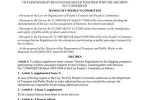 Decision No. 130/2005/QD-UB on amendment and supplementation of some contents