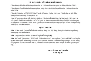 Quyết định 61/2005/QĐ-UBND hoạt động Hội đồng định giá tài sản trong tố tụng hình sự Khánh Hoà