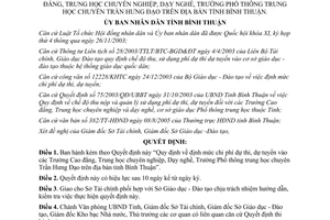 Quyết định 49/2005/QĐ-UBND chi phí dự thi Cao đẳng Trung học Dạy nghề Phổ thông Bình Thuận