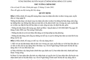 Quyết định 204/2005/QĐ-TTg điều chỉnh đối tượng cơ chế vay vốn xây dựng nhà ở xây dựng cụm tuyến dân cư nhà ở ngập lũ đồng bằng Sông Cửu Long