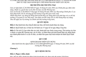 Quyết định 2212/2005/QĐ-BTM quy chế kinh doanh thép xây dựng