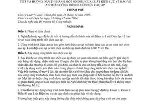 Nghị định 106/2005/NĐ-CP bảo vệ an toàn công trình lưới điện cao áp hướng dẫn luật điện lực
