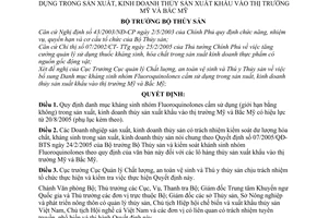 Quyết định 26/2005/QĐ-BTS bổ sung Danh mục kháng sinh nhóm Fluorquinolones cấm sử dụng trong sản xuất kinh doanh thủy sản xuất khẩu vào Mỹ Bắc Mỹ