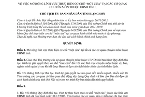 Quyết định 1667/QĐ-UBND mở rộng lĩnh vực thực hiện cơ chế một cửa