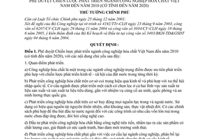 Quyết định 207/2005/QĐ-TTg chiến lược phát triển ngành công nghiệp hóa chất việt nam đến năm 2010 có tính đến năm 2020