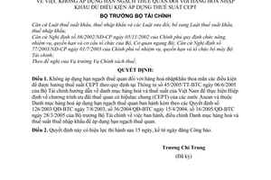 Quyết định 59/2005/QĐ-BTC không áp dụng hạn ngạch thuế quan hàng hoá nhập khẩu đủ điều kiện áp dụng thuế suất CEPT