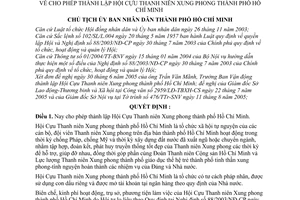 Quyết định 155/2005/QĐ-UBND cho phép thành lập Hội Cựu Thanh niên Xung phong thành phố Hồ Chí Minh