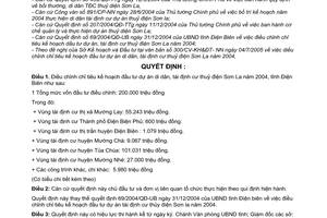 Quyết định 23/2005/QĐ-UBND  điều chỉnh chỉ tiêu kế hoạch đầu tư dự án di dân, tái định cư thuỷ điện Sơn La năm 2004, tỉnh Điện Biên