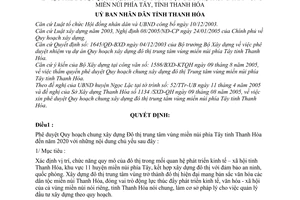 Quyết định 2309/2005/QĐ-UB quy hoạch chung xây dựng đô thị trung tâm vùng miền núi phía tây tỉnh Thanh Hóa