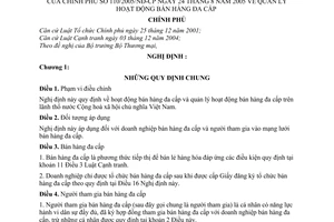 Nghị định 110/2005/NĐ-CP quản lý hoạt động bán hàng đa cấp