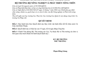 Quyết định 52/2005/QĐ-BNN Quy trình vận hành điều tiết hồ chứa nước Cà Giây tỉnh Bình Thuận