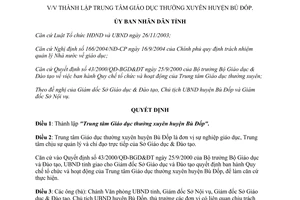 Quyết định 102/2005/QĐ-UBND thành lập Trung tâm Giáo dục thường xuyên Bù Đốp