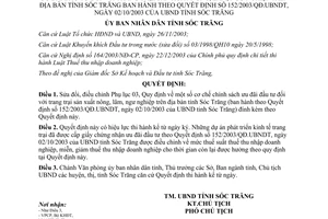 Quyết định 93/2005/QĐ-UBT sửa đổi ưu đãi đầu tư trang trại sản xuất nông lâm ngư nghiệp Sóc Trăng 152/2003/QĐ.UBNDT