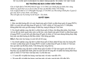 Quyết định 29/2005/QĐ-BBCVT điều chỉnh mức sàn định hướng cước thanh toán quốc tế cước kết cuối dịch vụ điện thoại quốc tế chiều về Việt Nam