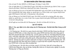 Quyết định 33/2005/QĐ-UBND chức năng quyền hạn cơ cấu tổ chức bộ máy sở thương mại du lịch Hậu Giang