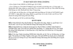 Quyết định 154/2005/QĐ-UB chức năng nhiệm vụ quyền hạn cơ cấu Chi cục Tiêu chuẩn