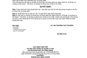 Quyết định 11/2005/QĐ-BKHCN xây dựng quản lý  Dự án khoa học công nghệ