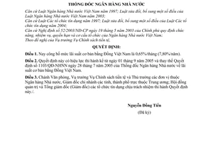 Quyết định 1246/2005/QĐ-NHNN mức lãi suất cơ bản bằng đồng Việt Nam