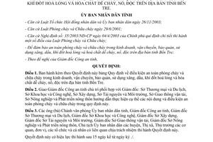 Quyết định 2855/2005/QĐ-UBND điều kiện an toàn phòng cháy chữa cháy kinh doanh bảo quản xăng dầu khí đốt Bến Tre