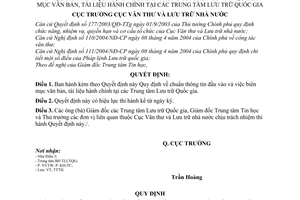 Quyết định 324/QĐ-VTLTNN chuẩn thông tin đầu vào biên mục văn bản, tài liệu hành chính tại Trung tâm Lưu trữ Quốc gia